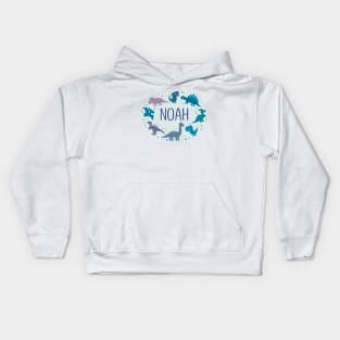 Noah name surrounded by dinosaurs Kids Hoodie